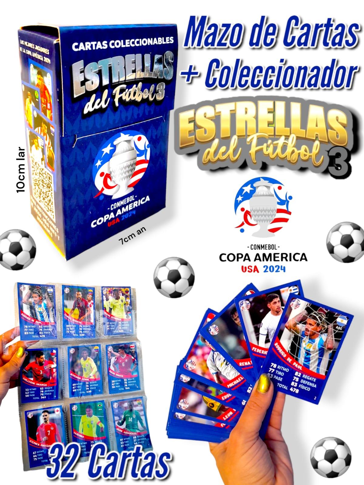 Mazo de Cartas + Coleccionador ESTRELLA DE FUTBOL Copa America 2024